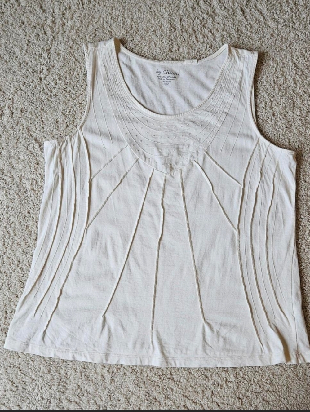 Chico's Cream Pintuck Detail Tank
